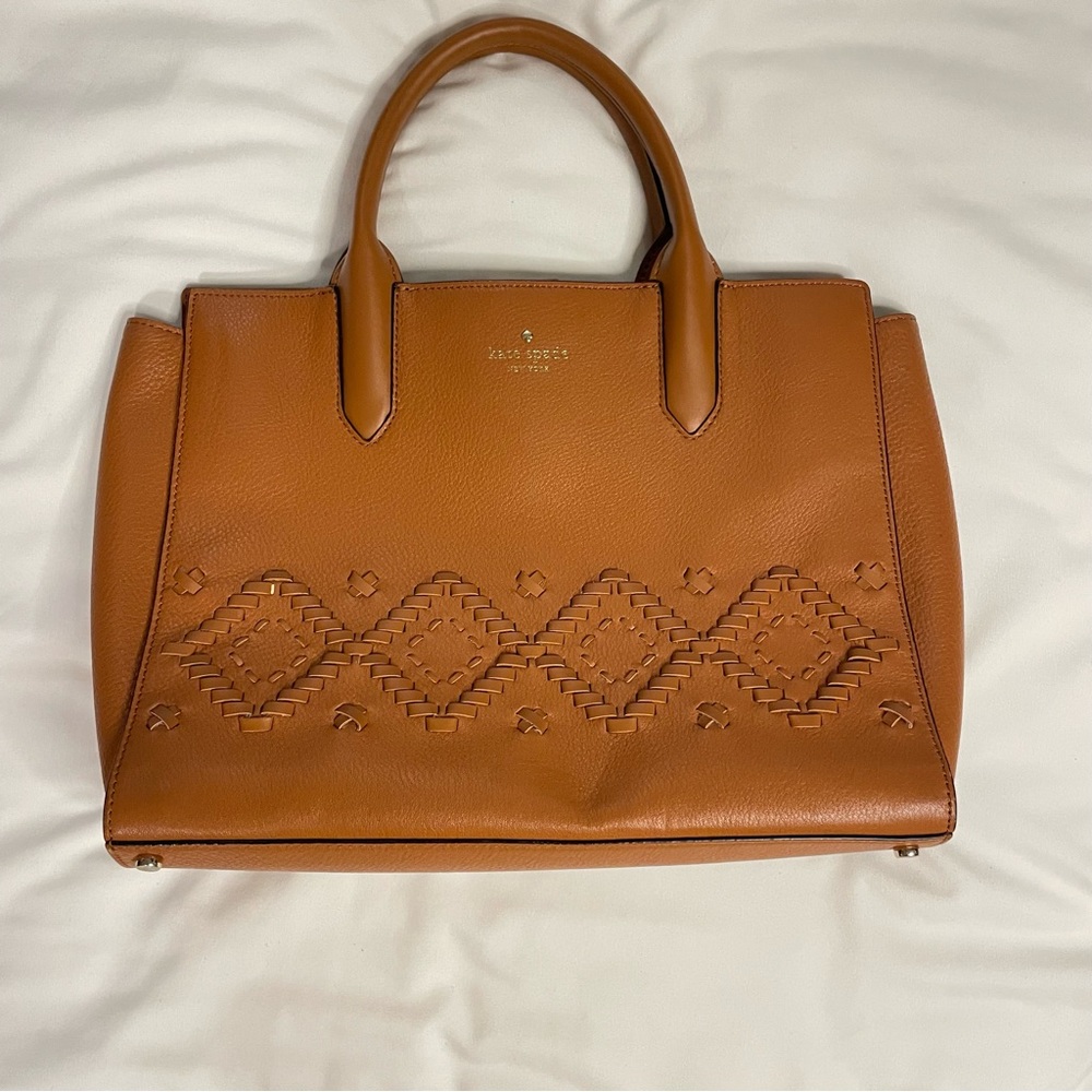 Kate Spade Warm Cognac Leather Flynn Street Meriwether Satchel Bag Purse